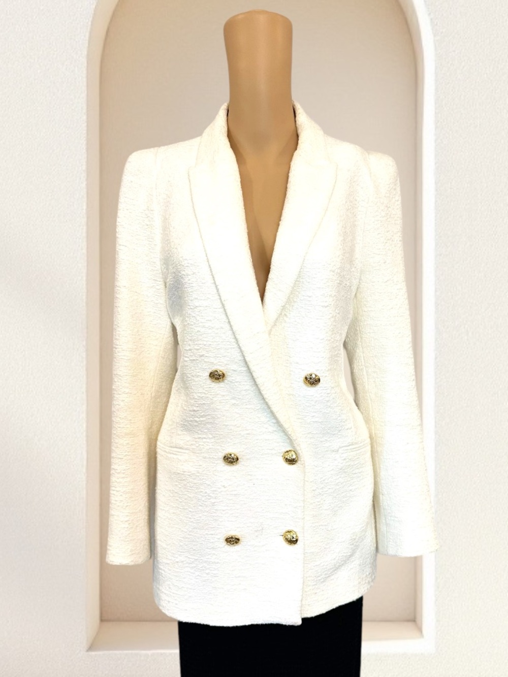 Zara Cream Double-Breasted Blazer with Gold Buttons